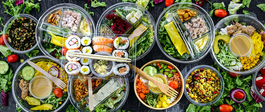 Plastic boxes with pre-packaged meals