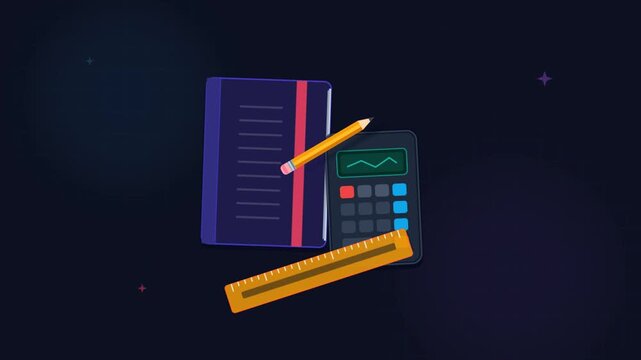 video of school supplies notebook pencil ruler close up.