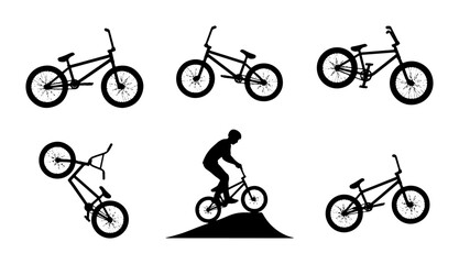 Obraz premium BMX Bicycle Silhouettes, Action Poses, Extreme Sports Vector Set