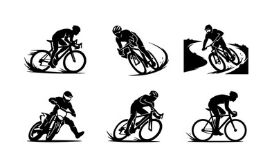 Obraz premium Cyclist Silhouette Icons, Bicycle Racing Vector Set, Dynamic Sports Graphics, Active Lifestyle Collection