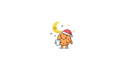 Fototapeta premium Cute Christmas Cookie with Milk and Moon