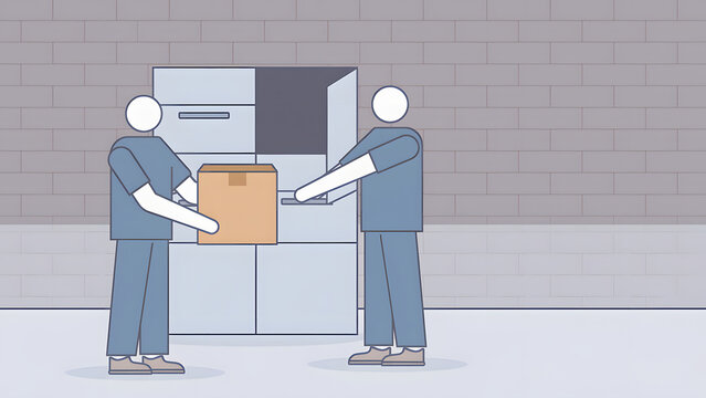 Warehouse Workers Passing Cardboard Box Between Employees Flat Vector Illustration