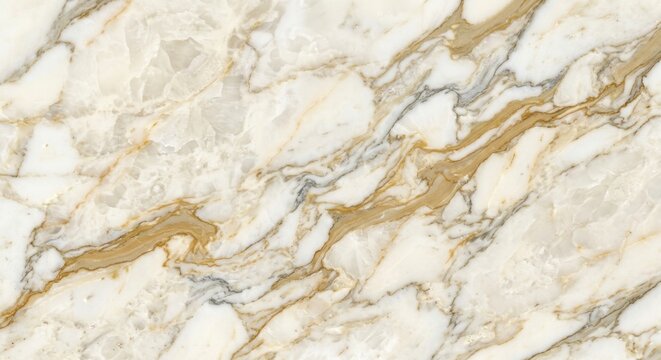 Ultra realistic premium Italian Calacatta Gold marble slab, pure white base with subtle warm ivory undertones, expansive clean white background, long flowing diagonal champagne gold veins, soft beige 