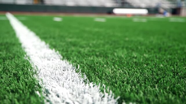 Close-up of white sideline on green turf field.