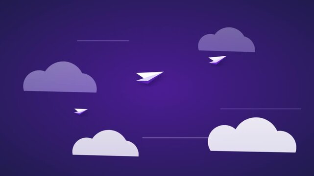 Abstract night sky with clouds and paper planes video.