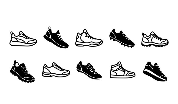 Athletic shoes vector set with sneakers cleat running footwear and basketball boots collection isolated on white background for sports design element