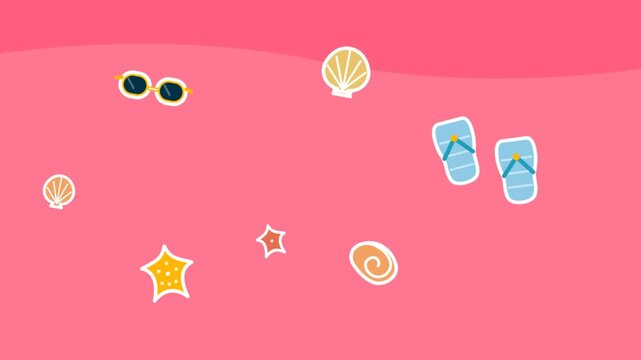 Playful Beach Scene With Floating Shells And Sandals In Pink Background.