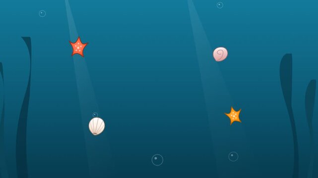 Underwater scene with hanging ornaments stars.