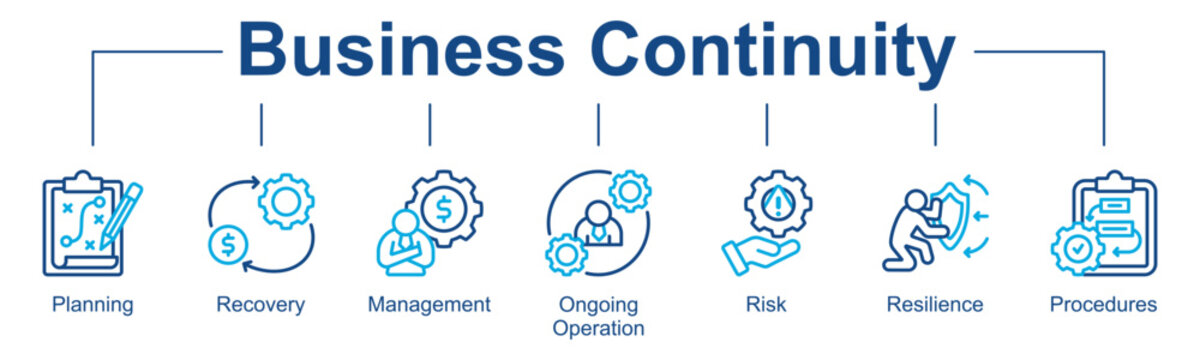 Business Continuity banner web line color style icon vector illustration concept with icon of business, continuity, planning, recovery, management, resilience, risk