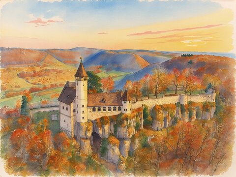 Kirchheim unter Teck, Deutschland: Zeichnung der Burg Teck