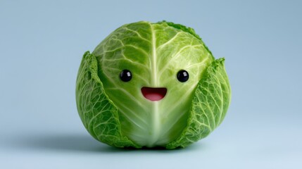 Obraz premium Cute cabbage character with a big joyful smile showing support for a fresh plant based vegan lifestyle