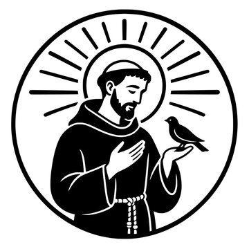 Saint Francis of Assisi icon with a bird, isolated on a transparent background. Perfect for religious and nature logos.