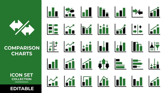 Business comparison charts and data visualization icon set