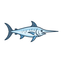 Fototapeta premium Blue marlin swordfish swimming in profile view illustration.