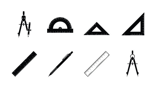 Set of classic drafting and measuring tools with transparent background