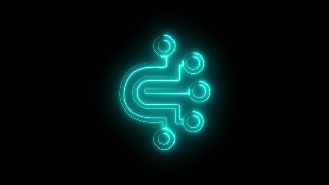 Digital data cyan color icon animation. Animated line machine learning. Artificial intelligence. Technological icon animation. motion graphic of digital data concept.