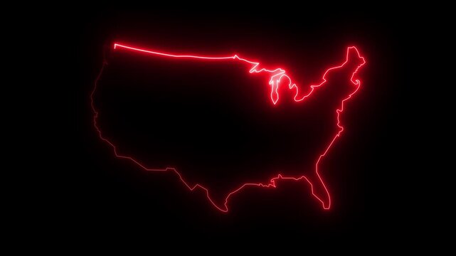 map of U.S.A with a red glowing neon effect. motion graphic of USA map concept on a transparent background.