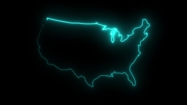 map of U.S.A with a cyan glowing neon effect. motion graphic of USA map concept on a transparent background.
