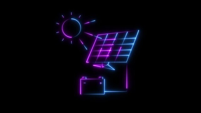 Solar energy panel icon with sun animation. solar panel electric energy storage battery charger. solar panel battery icon animation. motion graphic of solar panel concept.