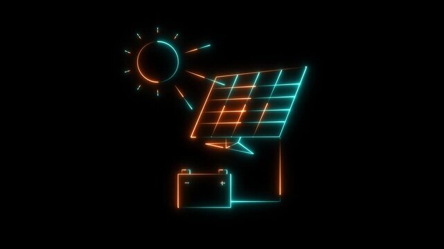 Solar energy panel icon with sun animation. solar panel electric energy storage battery charger. solar panel battery icon animation. motion graphic of solar panel concept.