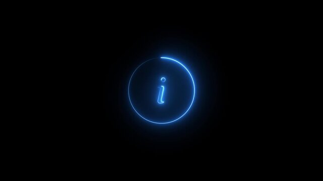 Neon information sign animation icon glowing help desk info web neon sign circle icon sign symbol with black background. motion graphic of information text concept.