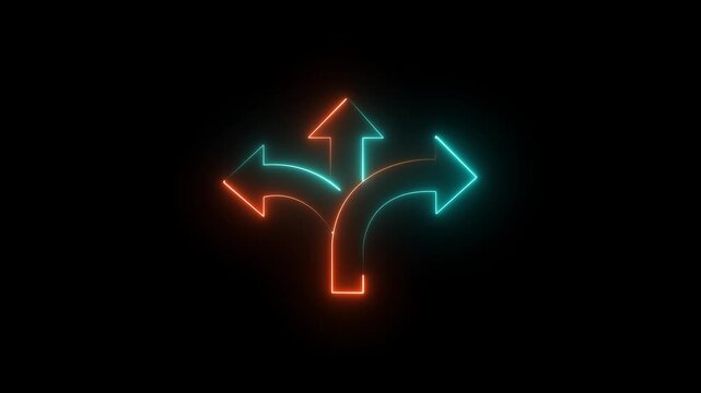 Three-way direction arrow sign animation. road direction, moving arrow three arrow direction animation. traffic way Three- Way Fork in the Road Arrow. motion graphic of three arrow concept.