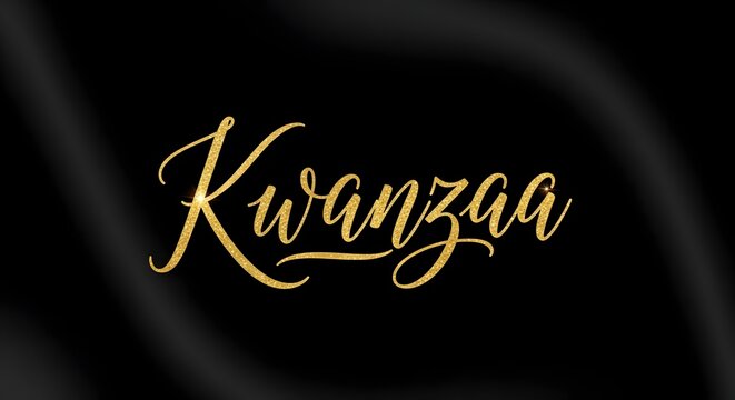 Kwanzaa celebration festive lettering gold glitter on a dark background