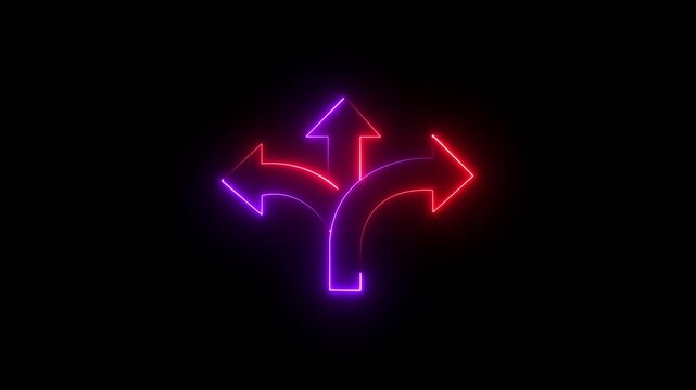 Three-way direction arrow sign animation. road direction, moving arrow three arrow direction animation. traffic way Three- Way Fork in the Road Arrow. motion graphic of three arrow concept.