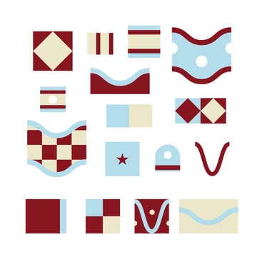 Christmas Border Pattern Elements Set with Geometric Stripes Waves Stars Checker Holiday Shapes
