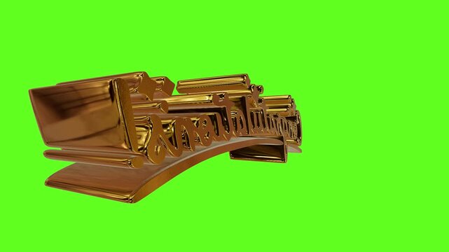 Shiny gold 3d congratulations text sign for celebration greeting card isolated on green background