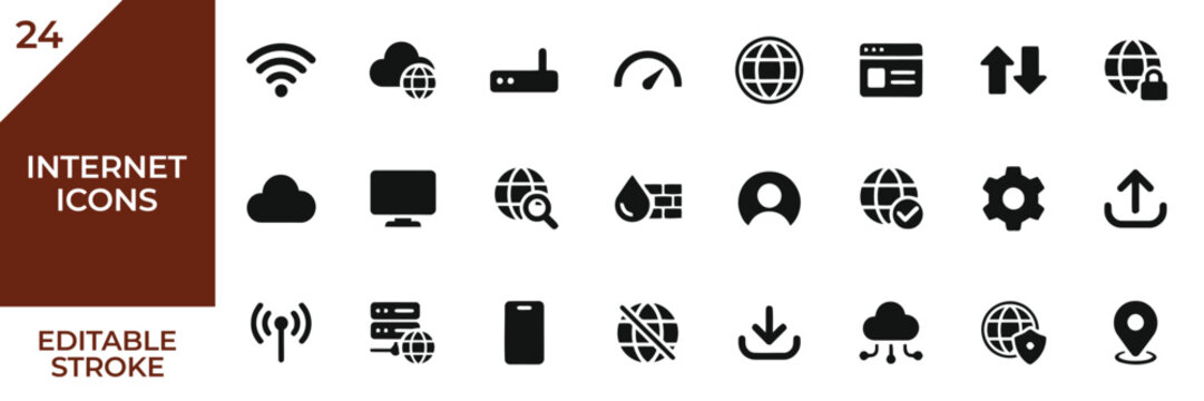 internet concept icon set for web network cloud and iot