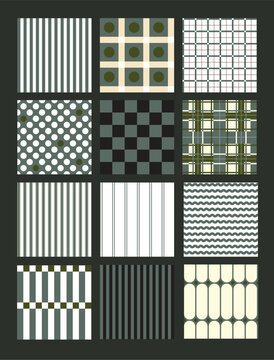 Christmas Geometrical Seamless Patterns Collection with Stripes Checks Dots Waves Minimal Holiday Designs
