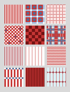 Christmas Geometrical Seamless Patterns Collection with Stripes Checks Dots Waves Minimal Holiday Designs