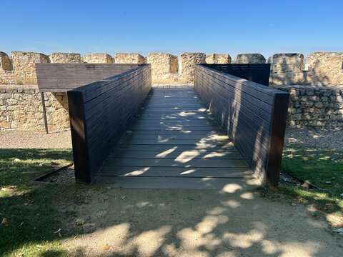 Wooden walkway leading to ancient zamora castle walls