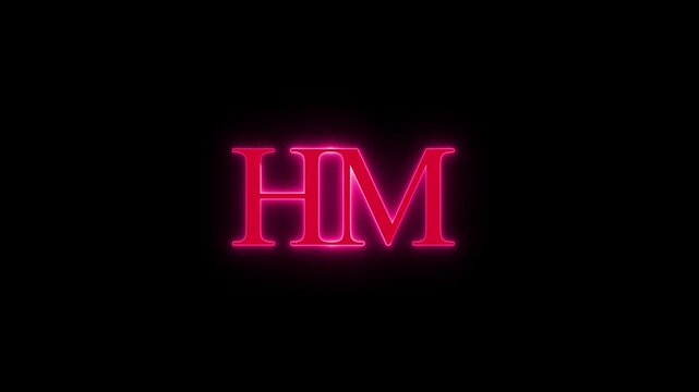 Dynamic neon letters HM glowing in dark background motion graphics