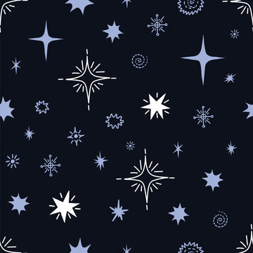 Christmas Star Seamless Pattern with Festive Doodle Bursts Bows and Celestial Holiday Background