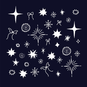 Christmas Star Isolated Elements Set with Festive Doodle Bows Celestial Holiday Clipart Design