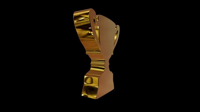 Shiny golden trophy cup icon representing victory and success isolated on a plain black background