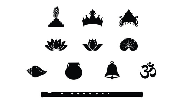 Black minimalist sacred symbols and ritual objects flat vector illustration collection with all set against clean white background modern spiritual aesthetic appeal