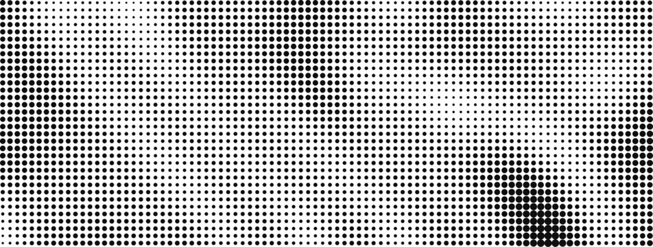 Halftone dot pattern background, black and white pop art texture, abstract gradient halftone vector for comic book design and modern print