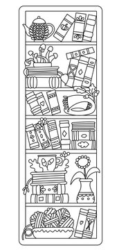 Bookmark Bookshelf With Fall Decorations And Coloring Page