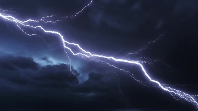 Dramatic night lightning storm over dark sky