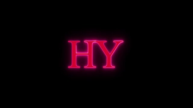 Hy text with neon light glowing effect on black screen, motion graphic animation