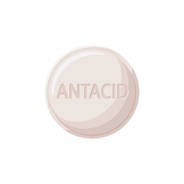 Round white antacid pill for digestive health and heartburn treatment isolated on a plain white background, for pharmaceutical and medical