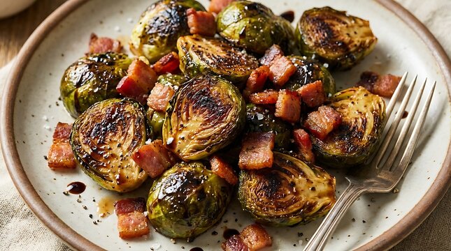 Roasted brussels sprouts with bacon delicious side dish recipe gourmet vegetable preparation