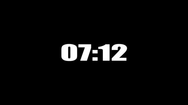 8 minute countdown animation from 780 seconds to 0 seconds. 8 minute countdown timer with alpha channel animation. 8 minute countdown on a transparent background