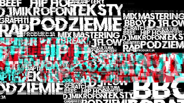 Glitch-style hip-hop culture lettering on a black background
