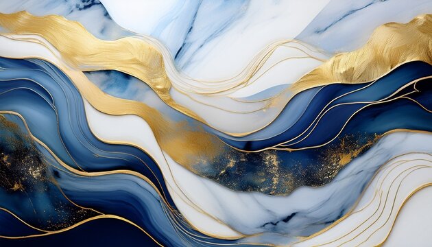 Winter Mountain Landscape Marble Gold Blue White