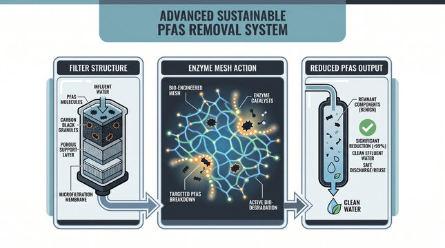 Modular Enzyme Mesh Filter Infographic For PFAS Water Education