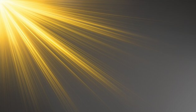 Bright Golden Sunburst Light Flare From Corner With Glowing Sunbeams Abstract Diagonal Yellow Ray Effect On Gray Background